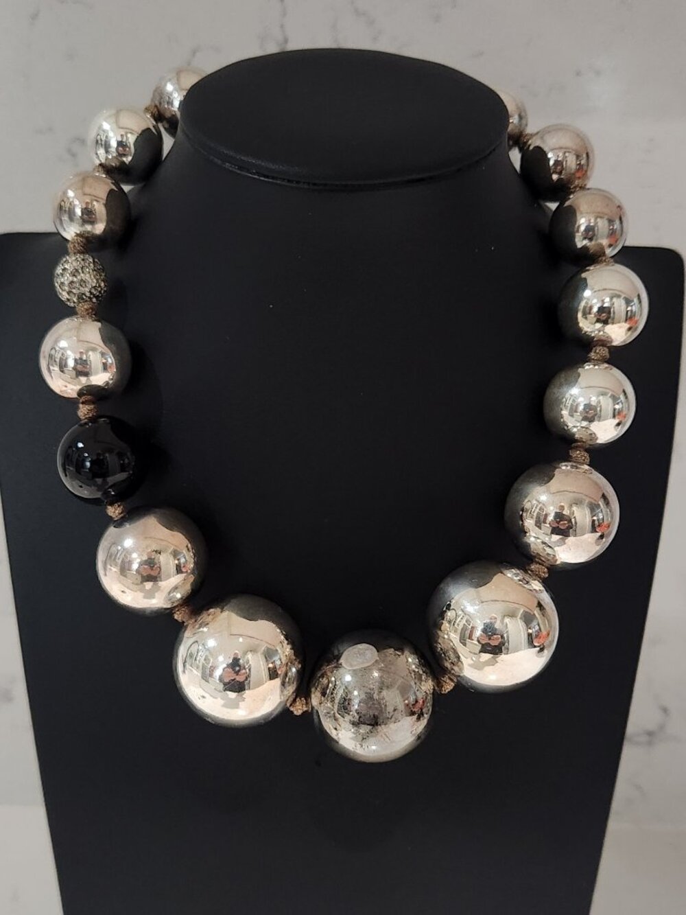 Large Vintage Silver Plated Beaded Ball Necklace by Lee Angel